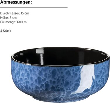 MÄSER Filippa: 16-Piece Ceramic Dinner Set for 4 - Modern Blue & Black Reactive Glaze Stoneware