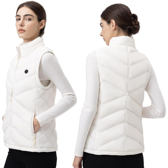 Електрична гріюча жилетка для жінок з акумулятором, легка, з USB-підключенням та кишенями, тепла, Slim Fit, для риболовлі, активного відпочинку, полювання, білого кольору, розмір M