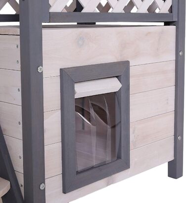 Кішковий будиночок Lionto з терасою та сходами, вуличний, сірий/білий, 77x50x73 см