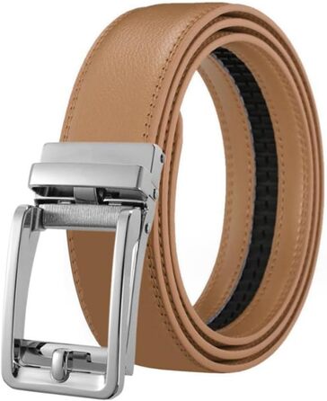 Чоловічий шкіряний ремінь на автоматичній застібці з металевою пряжкою, 3.5 см, білий/хакі, 130/115 см