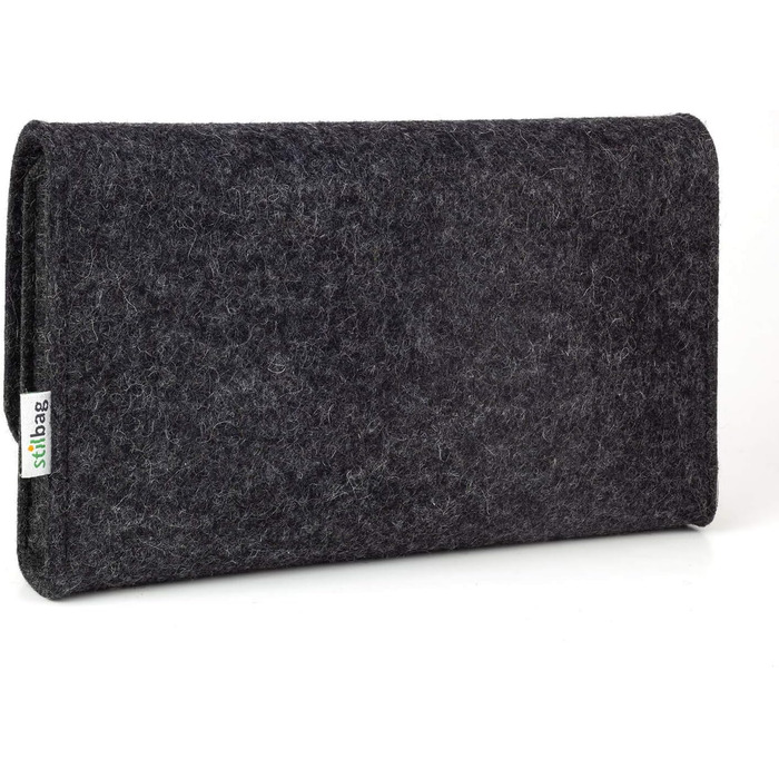 Wool felt bag for electronics accessories, anthracite, anthracite button