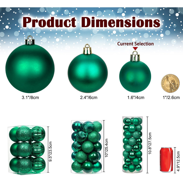 40 шт. прикрас для ялинки - ялинкові кулі 4 см, зелені, ударостійкі. Новорічний декор для ялинки