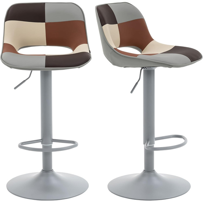 YOUNIKE 2-Piece Adjustable Bar Stools - Boho Patchwork Design - Swivel Kitchen Bar Chairs with Hollow Backrest - Yellow Green (Gray Beige)