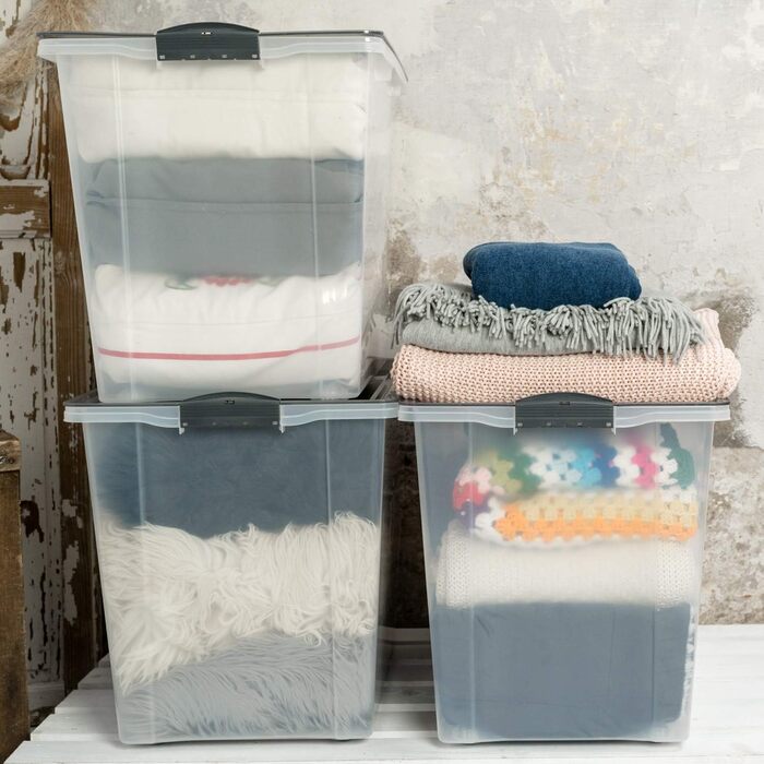 Rotho Compact 3-Piece Storage Box Set, 70L with Lid and Wheels