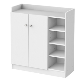 HOMCOM Shoe Cabinet Shoe Rack Chest of Drawers with 2 Doors and 4 Compartments for Entryway in White 83x30x90cm, Space-Saving & Modern