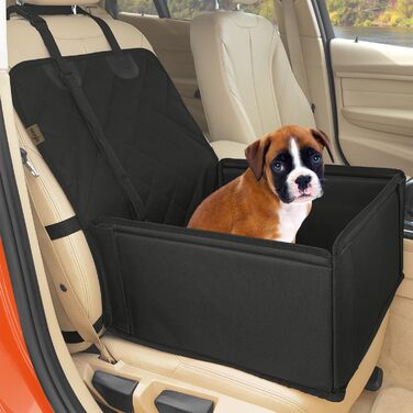 Extra Stable Dog Car Seat - High-Quality Car Seat for Small to Medium Dogs - Reinforced Walls and 3 Straps - Waterproof Dog Car Seat for Back and Front Seat (Black)