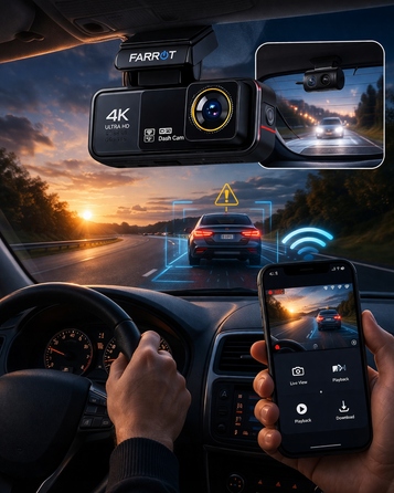 Автомобільний відеореєстратор FARROT A8 4K з GPS, WiFi, передньою та задньою камерами та функцією ADAS