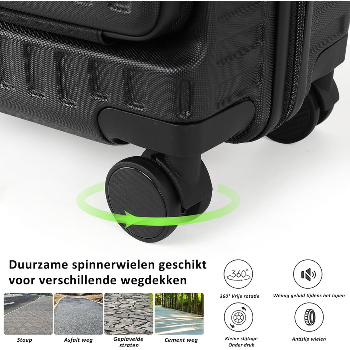 Валіза ручної поклажі TANTOMI з відділенням для ноутбука, 50 см, жорсткий корпус ABS, 4 колеса, TSA-замок (Світло-темнозелений, 41 л)