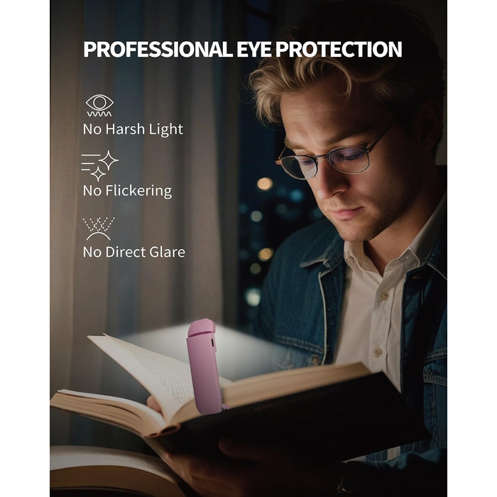 Кліпса-лампа для читання HEMONNKAM, рожева, акумуляторна, світло для читання в ліжку