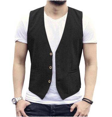 Чоловічий жилет льон Anzug Soer Regular Fit (XL, Чорний)
