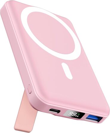 Power Bank AOGUERBE Mag-Safe 10000mAh рожевий: Бездротова зарядка 22.5W PD з LED-дисплеєм