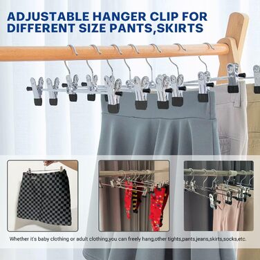 Metal Trouser Hangers, Clothes Hangers with Adjustable Clips, Anti-Slip Trouser Hangers, Strong Chrome Hangers for Trousers, Skirts, Socks, Underwear, 12 Pack