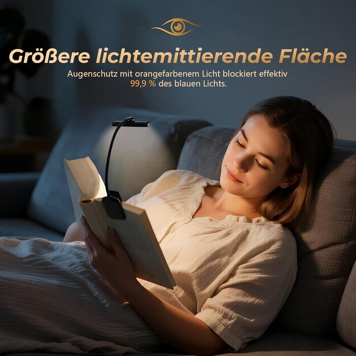 LED лампа для читання з кріпленням, 24 світлодіоди, регульована яскравість, 3 режими температури кольору, USB-C, гнучкий поворот на 360°, захист очей, для дорослих та дітей