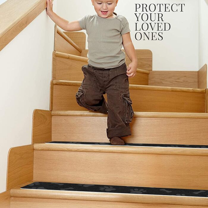 GOYLSER Non-Slip Wooden Stair Treads - Felt Self-Adhesive Stair Mats - 15 Piece Set (76x20cm)