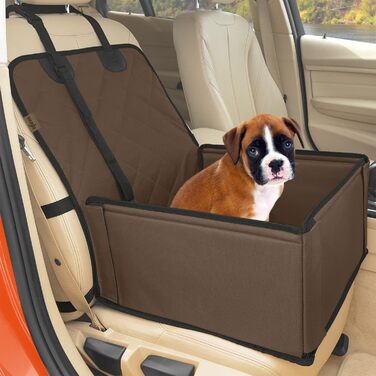 Extra Stable Dog Car Seat - High-Quality Car Seat for Small to Medium Dogs - Reinforced Walls and 3 Straps - Waterproof Dog Car Seat for Back and Front Seat (Beige) Brown