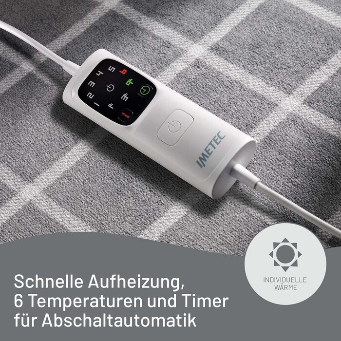 Електрична ковдра Imetec Adapto Velvet Square - 150x95 см, тепла та м'яка, 6 температур, швидкий нагрів, безпечна, пральна
