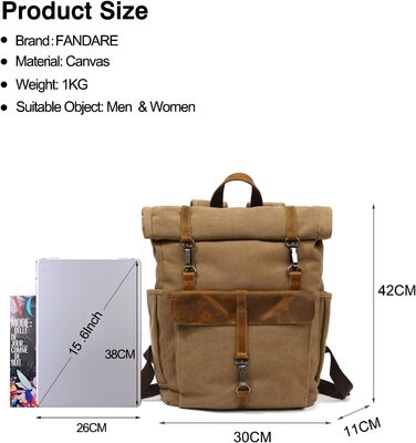 Фандаре Рюкзак Rolltop, шкіряний, для ноутбука 15.6