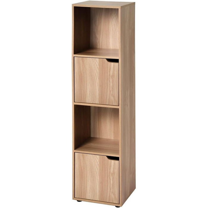 Calicosy - Regal with 4 compartments in wood-look finish - 2 sliding doors - Modular storage furniture - Solid and functional - Bedroom, living room, office - Contemporary design - B30.7 x D29 x H120cm