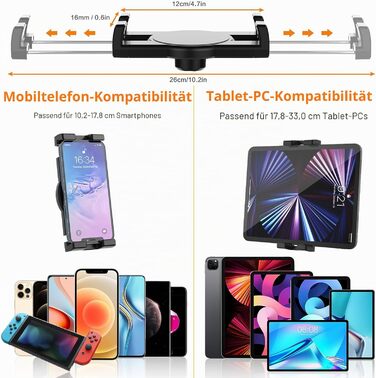 Універсальний тримач для планшета та смартфона на кермо (мотоцикл, велосипед, велотренажер), підходить для iPad, Samsung Galaxy Tab, Kindle, 4-13 дюймів