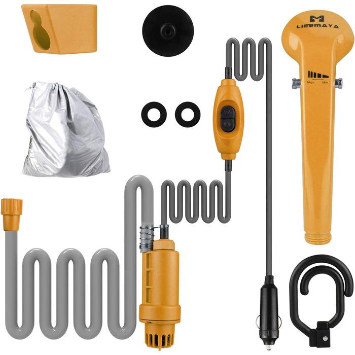 12V Portable Outdoor Shower Cigarette Lighter Socket Powered Shower Pump Water Pump for Car, RV, Camper, Camping, Hiking