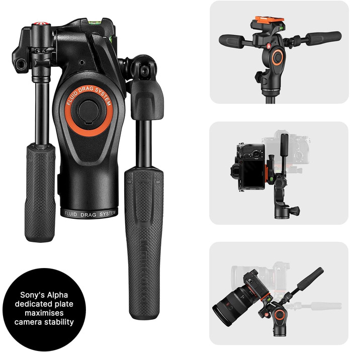 Штатив Manfrotto Befree Advanced 3-Way з тріножкою та рідинною головкою, алюміній, для камер та відеокамер до 6 кг, компактний, аксесуари для фото та відео (Befree Adv 3-Way Sony Alpha Alu)