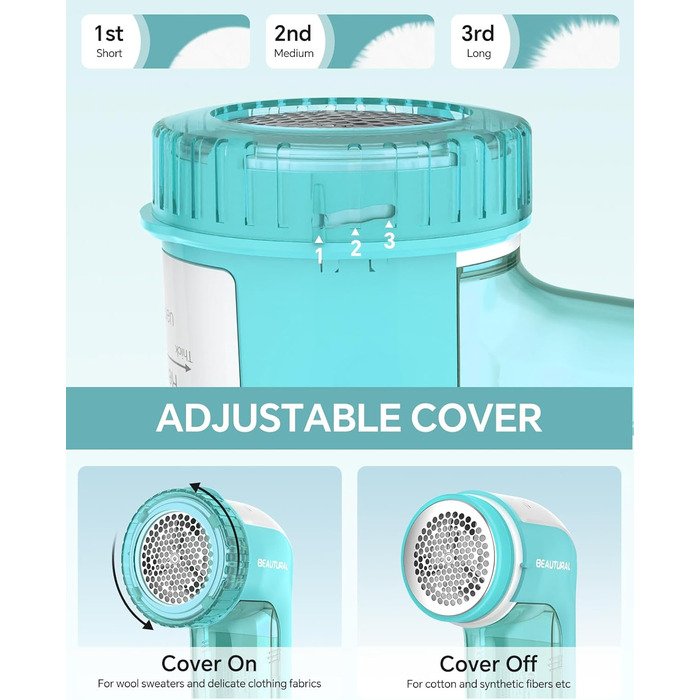 Електричний видальник пуху BEAUTURAL з 3 рівнями висоти та 2 швидкостями для різних тканин (Tiffany, від батарейки)