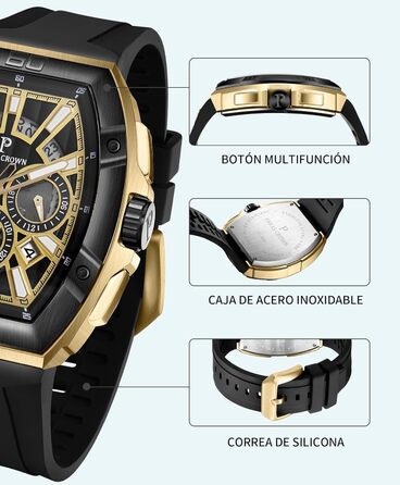 Чоловічий годинник-хронограф на кварцовому механізмі з японським годинниковим механізмом, 5ATM, корпус з нержавіючої сталі, тонка форма корпусу, силіконовий ремінець, золотий колір