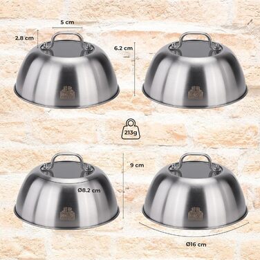 Набір для приготування Smash Burger: прес для гамбургерів, лопатка для гриля, 4 дзвоники для гамбургерів з віконцем, нержавіюча сталь 304, гарантія 10 років