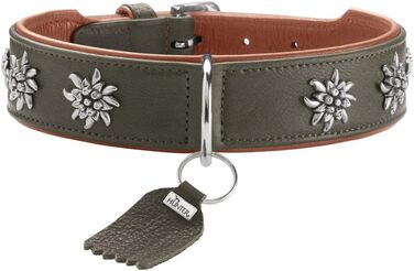 Нашийник для собак HUNTER München, зелений/cognac, шкіряний, з вишуканими деталями, м'який та міцний, не травмує шерсть, розкішний, екологічно чистий, стійкий, Made in Germany, розмір 65