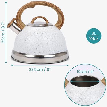 Чайник Belle Vous 3L з текстурованою поверхнею для плити/індукції - нержавіюча сталь, чайник для чаю/кави