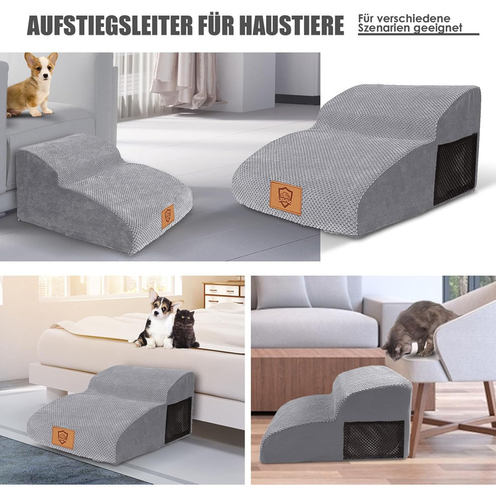 Сходинки для собак Myiosus: 2 сходинки, водонепроникні, з неслизьким покриттям, для диванів та ліжок, знімний чохол, портативні, сірого кольору