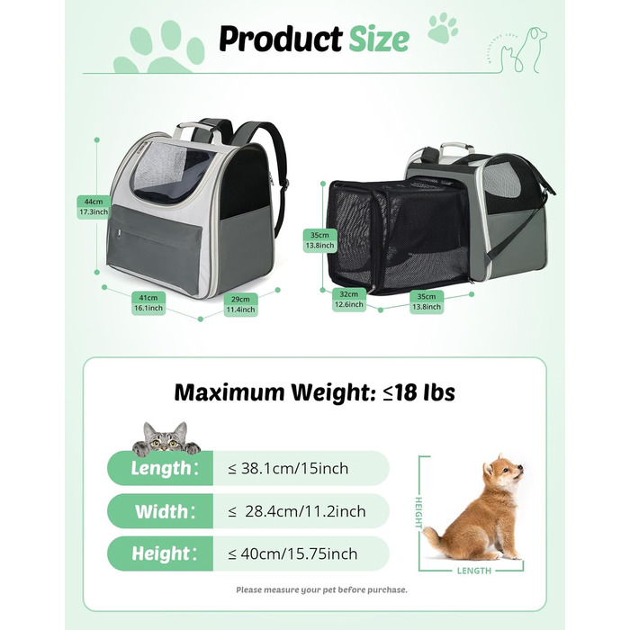 Розширюваний рюкзак для кота та собаки, переноска для тварин, рюкзак для великих котів та маленьких собак до 8 кг, переноска-рюкзак для транспортування/поїздок/кемпінгу