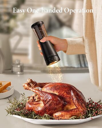 Salt and Pepper Grinder Electric 2-Piece Set with USB Rechargeable, Improved 4.5oz Large Capacity Spice Grinder Electric, Adjustable Coarseness with LED Light, Ideal for the Kitchen (Black/White)