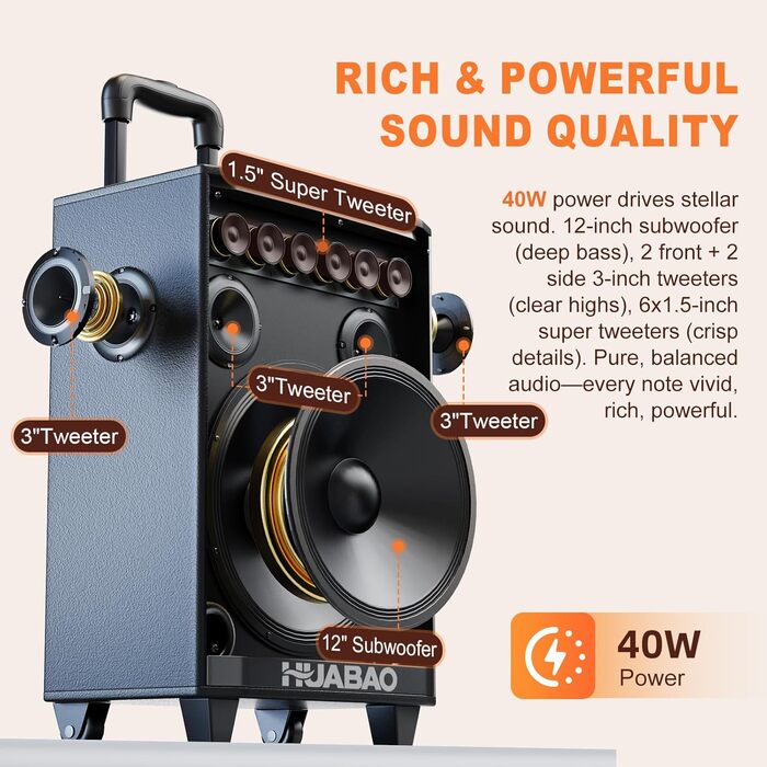 Bluetooth-караоке-система A115 з 2 мікрофонами, 11 динаміками, акумулятором 8800 mAh, світловим ефектом, FM/AUX/USB/TF, регулюванням басів та високих частот