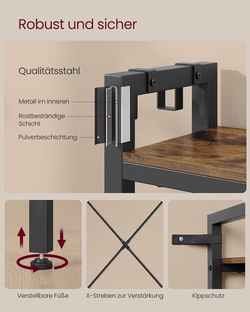 VASAGLE Coat Rack with Shoe Bench, Coat Rack, 5 Shelf Levels made of Particleboard, 9 Triple Hooks, 6 Side Hooks, 40 x 120 x 190 cm, Stone Gray-Ink Black HSR426B04 (Vintage Brown + Ink Black)