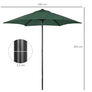 Outsunny Parasol Ø196 cm, Parasol with Tilt Function, Hexagonal Balcony Parasol Beach Parasol Windproof Stable Market Parasol Crank Parasol Sun Protection for Beach Balcony Garden, Green | Aosom