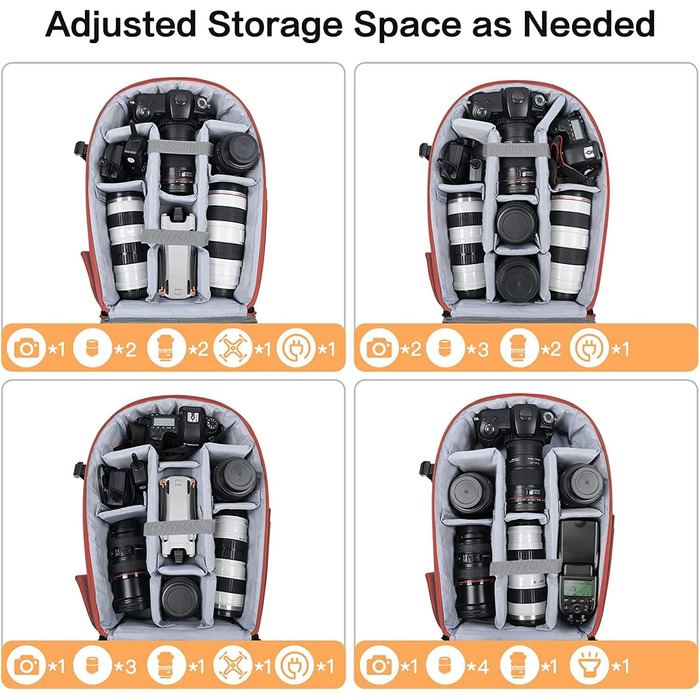 MOSISO Рюкзак для камери, DSLR/SLR/беззеркальна фототехніка, 15-16 дюймів, водонепроникний, з відділенням для штатива та ноутбука, сумісний з Canon/Nikon/Sony (Червоний)