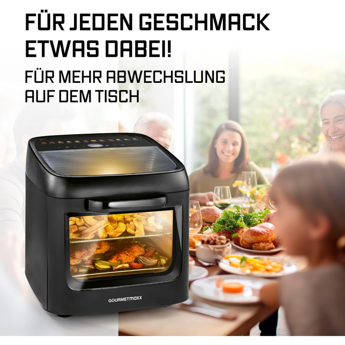 Фритюрниця повітряна GOURMETmaxx XXL з 2 камерами та сенсорним дисплеєм | 12.5 л об'єм | Фритюрниця без олії, 2 рівні