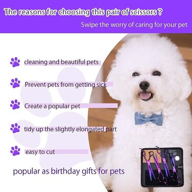 Набір професійних ножиць для собак Purple Dragon 7.0 дюймів з витонченими ножицями для грумінгу. Японські ножиці для грумінгу собак з нержавіючої сталі 440C (фіолетовий)