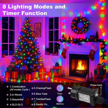 LED гірлянда для прикраси саду, балкону, весілля: 20м, 1000 LED, RGB, 8 режимів, таймер, вологостійка