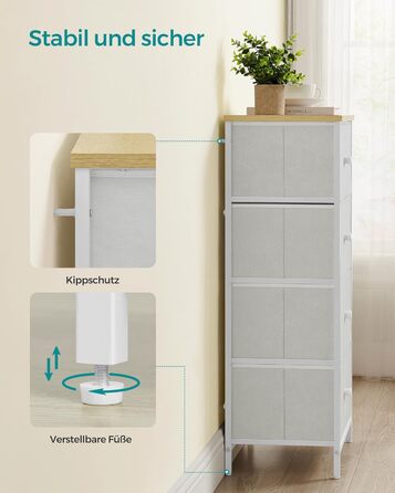 SONGMICS Chest of Drawers, Storage Cabinet, 5 Fabric Drawers, for Entryway, Living Room, White-Oak Finish LTS514W57