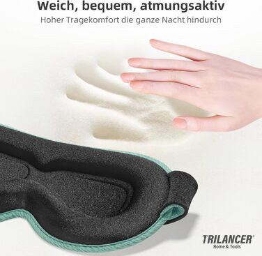 3D маска для сну Trilancer, блокує 99.99% світла, ультрам'яка, для комфортного сну, медитації та подорожей (зелена)