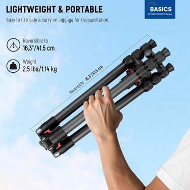 Штатив для камери NEEWER BASICS 77' з моноподом, кульковою головкою 360°, QR-пластиною Arca, компактний, легкий, алюмінієвий, для подорожей, відеозйомки, з перевернутими ніжками та центральною колоною, до 6кг (TP17)