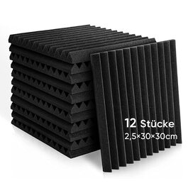 Акустичний поролон Fstop Labs для звукоізоляції, набір 12 шт. 3D панелі-поглиначі ехо та шуму (пірамідки), 30 x 30 x 5 см, чорний