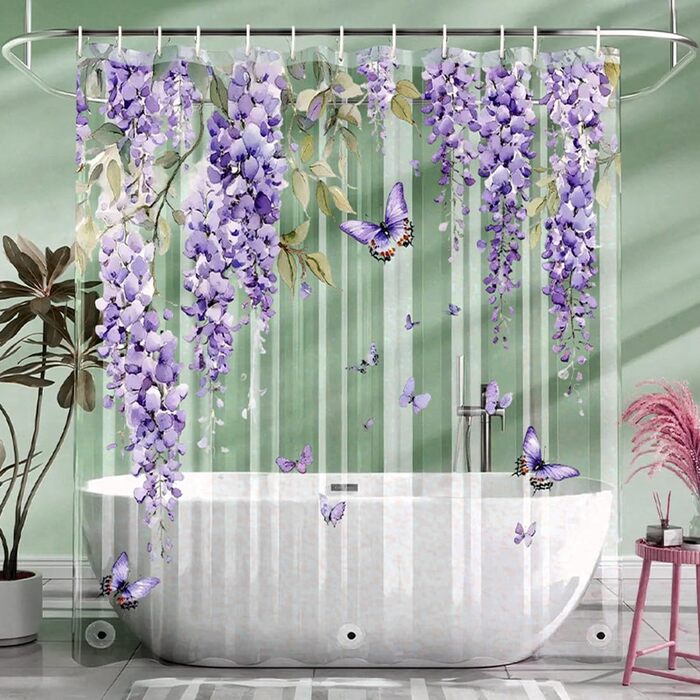 Прозора штора для ванної кімнати Blumen 180x200 см, антигрибкова, водонепроникна, з EVA, 12 гачків, дизайн D