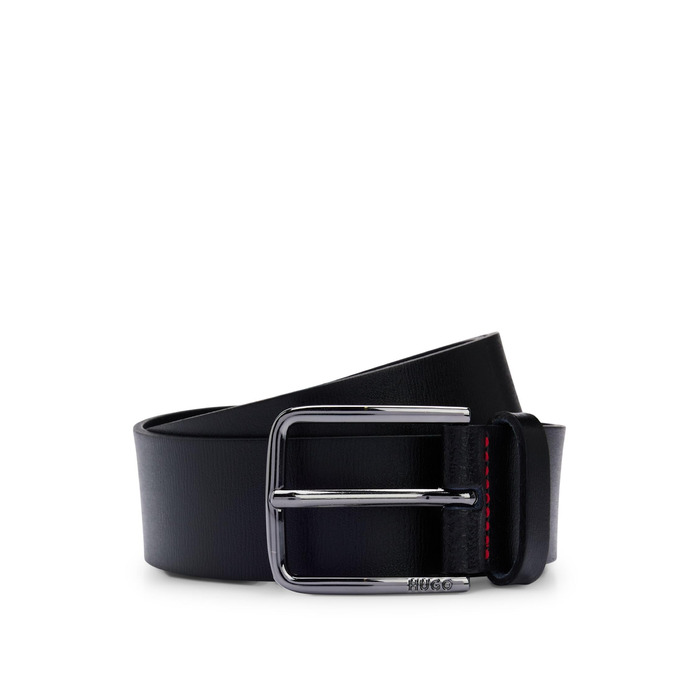 Чоловічий шкіряний ремінь HUGO Gerik SZ35 з гравіюванням логотипу на пряжці, чорний