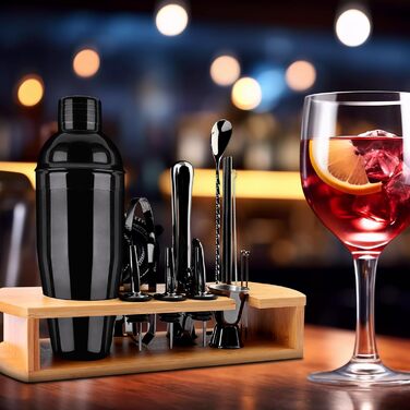 Stainless Steel Cocktail Mix Set - 14 Piece Bartender Kit with Bamboo Stand - 750ml Cocktail Shaker Set - Perfect Gift