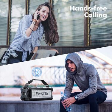 W-KING Портативна Bluetooth Колонка 90W з Глибоким Басом, 40 годин роботи, IPX6 Водостійкість, Powerbank, TF-карта, NFC, AUX, BT 5.0, EQ, для Outdoor, Зелений (Чорно-Білий)