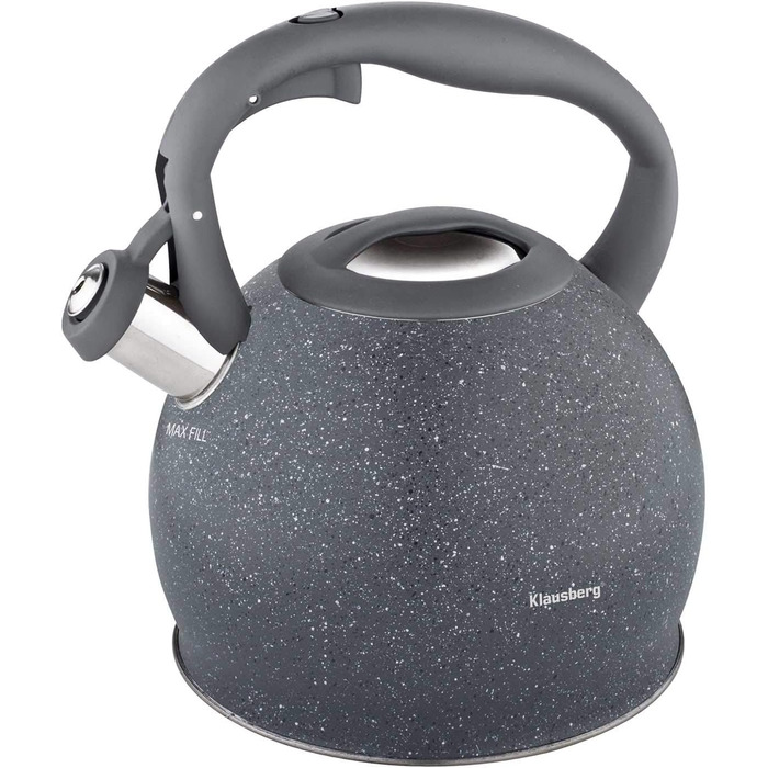 Чайник для води Klausberg з нержавіючої сталі з свистком, 2 літри, сірий (KB-7320)