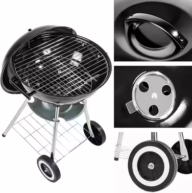 tectake 3in1 Barbecue Grill Cart Smoker, Smoker Grill with Thermometer, Adjustable Air Vent, Steaming, Charcoal Grill with Charcoal Tray and Ash Grid (BBQ Grill)